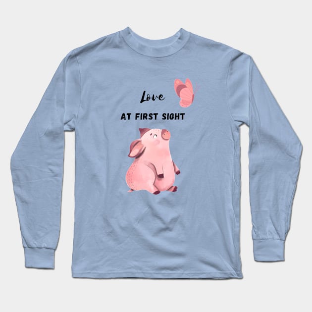 Love At First Sight - Funny Pig Design Long Sleeve T-Shirt by lordy